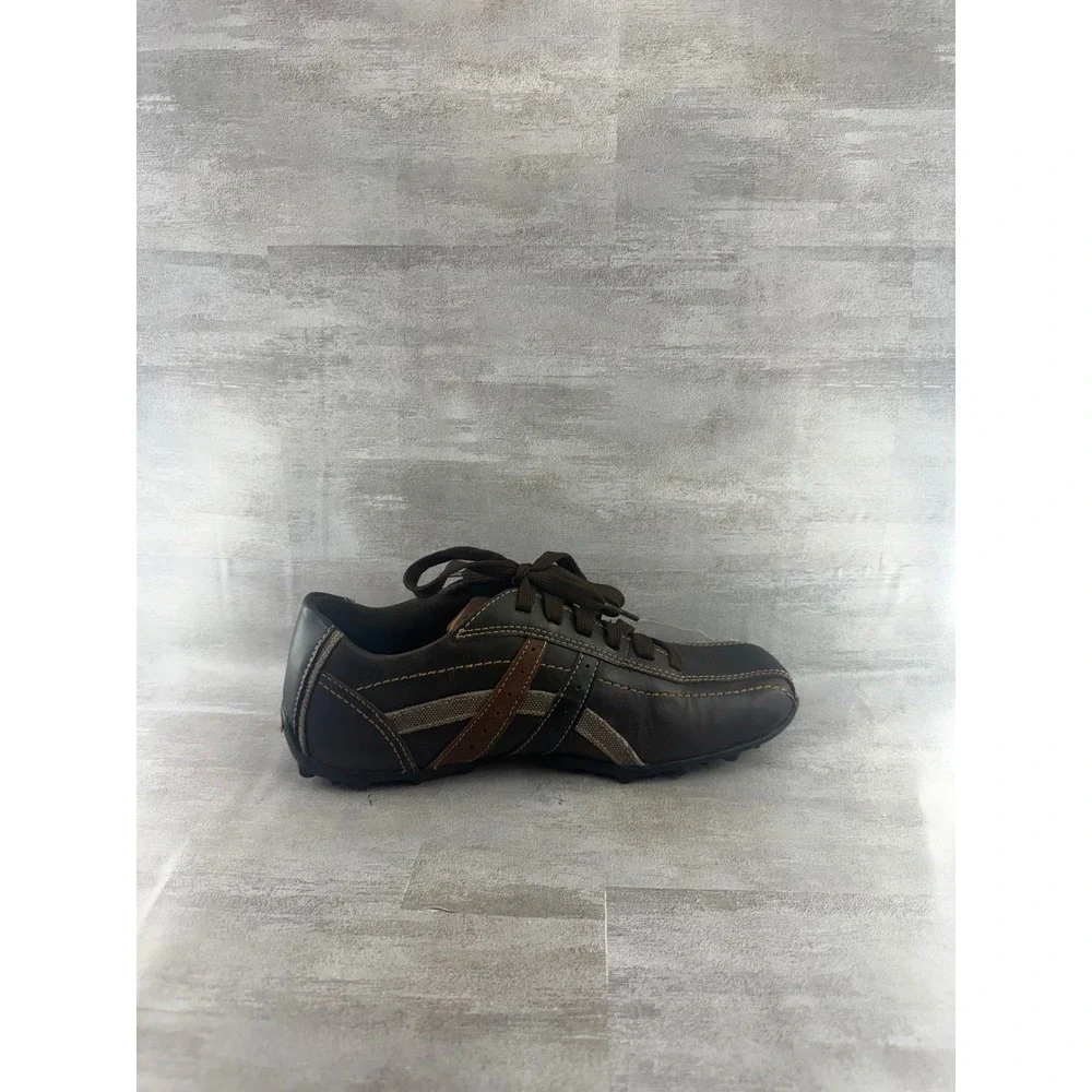 Skechers Men 61181 Relaxed Fit Leather Casual Sneakers Brown Bicycle Toe Size 8